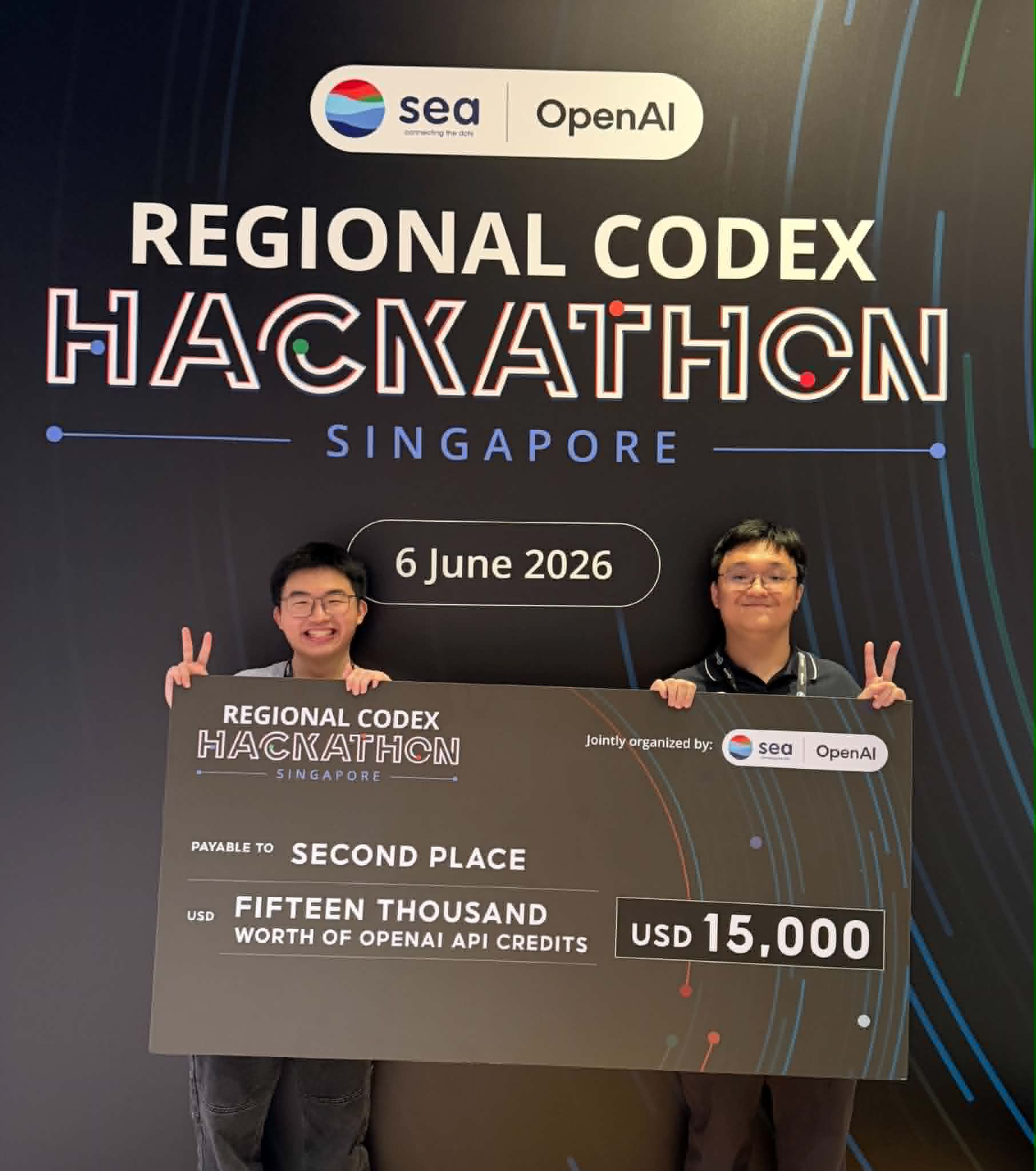 Zhi Hao and Shaun at the SEA x OpenAI Codex Hackathon, Singapore, June 2026.